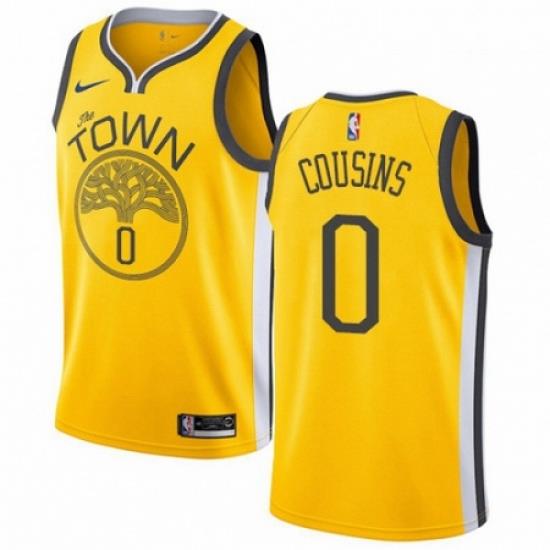 Mens Nike Golden State Warriors 0 DeMarcus Cousins Gold NBA Swingman Earned Edition Jersey