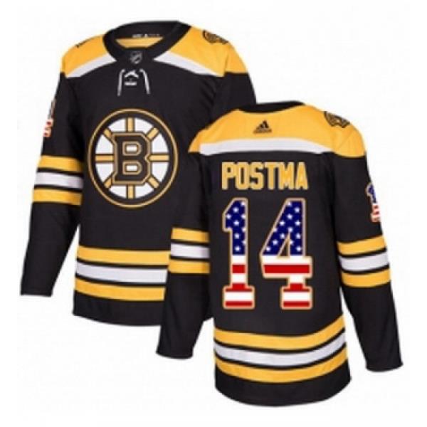 Youth Adidas Boston Bruins 14 Paul Postma Authentic Black USA Flag Fashion NHL Jersey