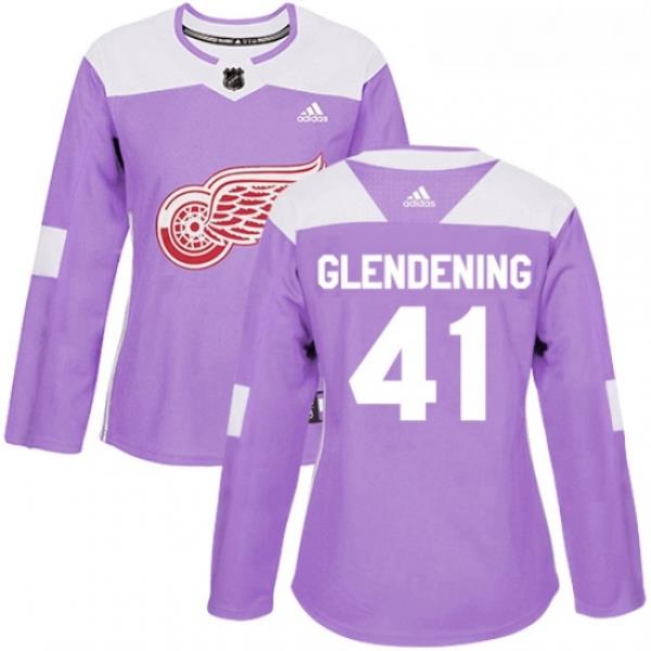 Womens Adidas Detroit Red Wings 41 Luke Glendening Authentic Purple Fights Cancer Practice NHL Jersey