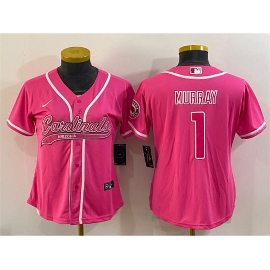 Women Arizona Cardinals 1 Kyler Murray Pink With Patch Cool Base Stitched Baseball Jersey
