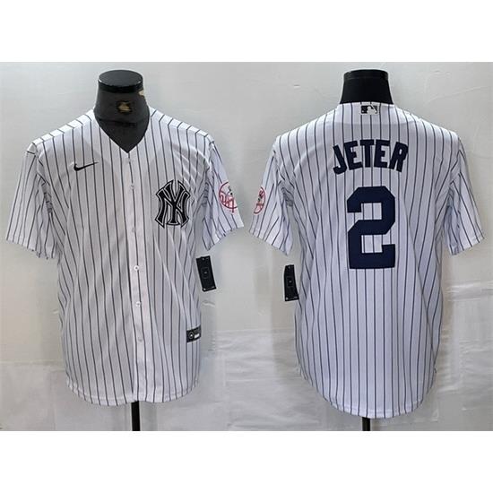 Men NeW York Yankees 2 Derek Jeter White Cool Base Stitched Baseball Jersey