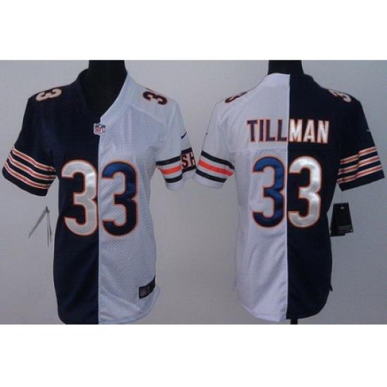 Women Nike Chicago Bears 33 Charles Tillman Blue White Split NFL Jerseys
