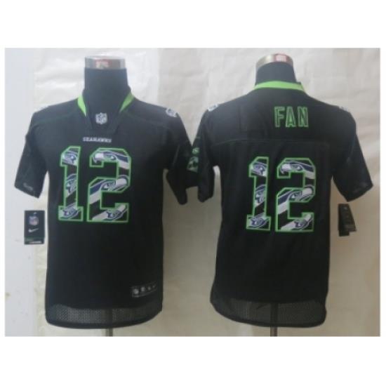 Youth Nike Seattle Seahawks #12 Fan Black Jerseys(Lights Out Stitched)