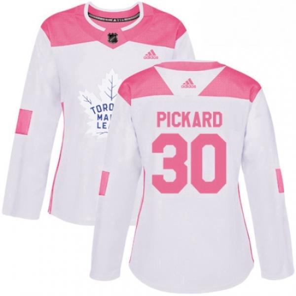 Womens Adidas Toronto Maple Leafs 30 Calvin Pickard Authentic White Pink Fashion NHL Jersey