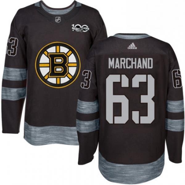 Mens Adidas Boston Bruins 63 Brad Marchand Authentic Black 1917 2017 100th Anniversary NHL Jersey