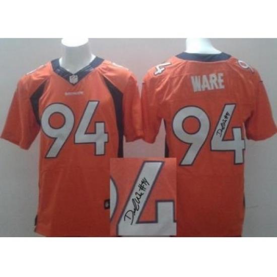 Nike Denver Broncos 94 DeMarcus Ware Orange Elite Signed NFL Jersey