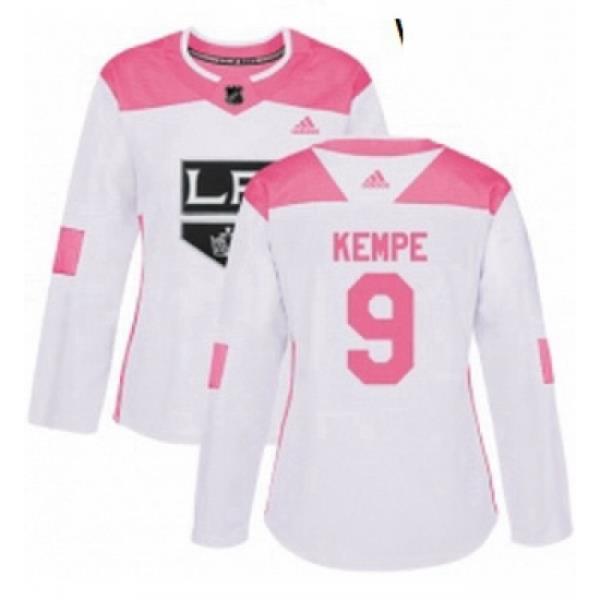 Womens Adidas Los Angeles Kings 9 Adrian Kempe Authentic WhitePink Fashion NHL Jersey