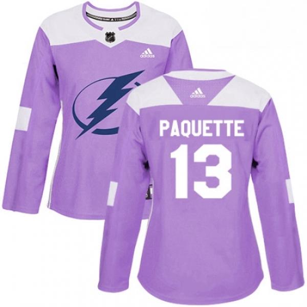 Womens Adidas Tampa Bay Lightning 13 Cedric Paquette Authentic Purple Fights Cancer Practice NHL Jersey
