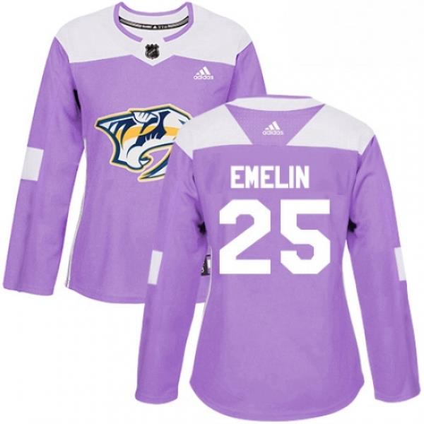 Womens Adidas Nashville Predators 25 Alexei Emelin Authentic Purple Fights Cancer Practice NHL Jersey