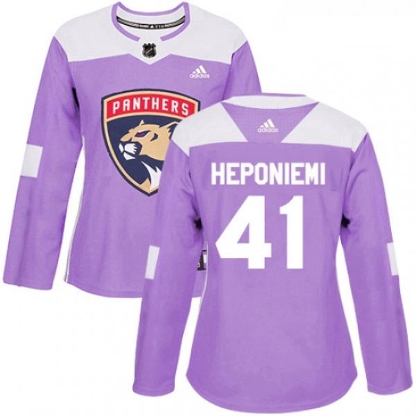 Womens Adidas Florida Panthers 41 Aleksi Heponiemi Authentic Purple Fights Cancer Practice NHL Jersey
