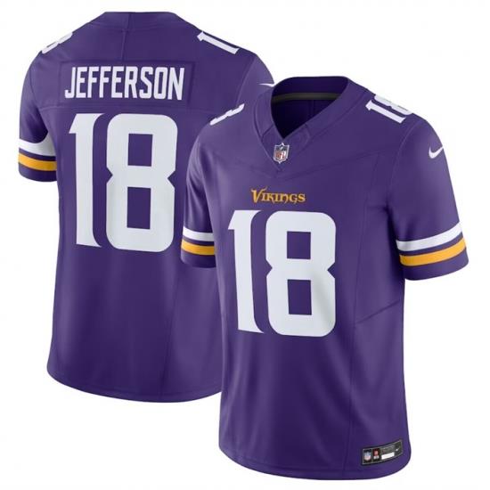 Men Minnesota Vikings 18 Justin Jefferson Purple 2023 F U S E  Vapor Untouchable Limited Stitched Jersey