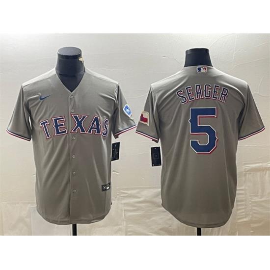 Men Texas Rangers 5 Corey Seager Grey With Patch Cool Base Stitched Baseball Jersey