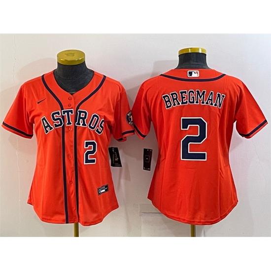 Women Houston Astros 2 Alex Bregman Orange With Patch Cool Base Stitched Baseball Jersey