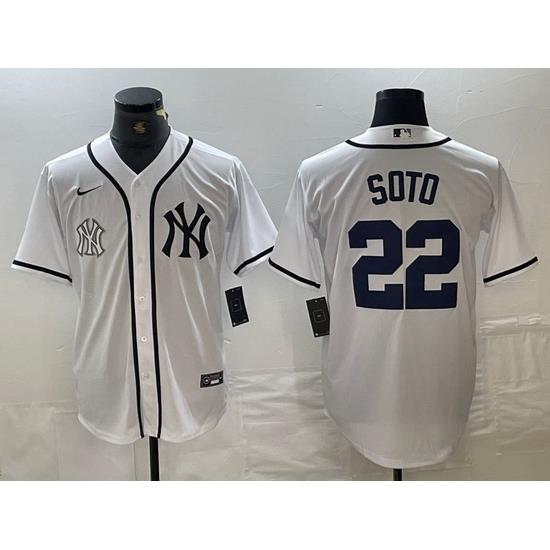 Men NeW York Yankees 22 Juan Soto White Cool Base Stitched Baseball Jersey 1