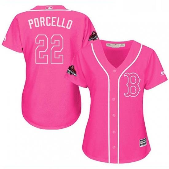 Womens Majestic Boston Red Sox 22 Rick Porcello Authentic Pink Fashion 2018 World Series Champions MLB Jersey