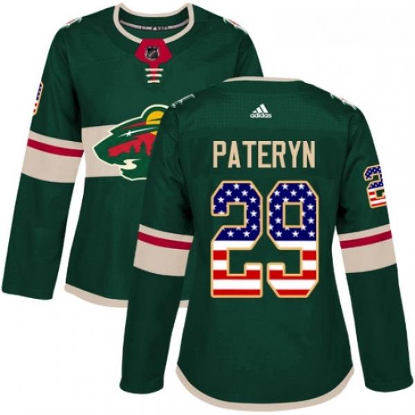 Womens Adidas Minnesota Wild 29 Greg Pateryn Authentic Green USA Flag Fashion NHL Jersey
