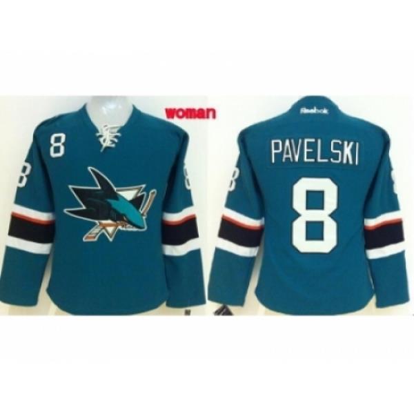 Women NHL San Jose Sharks #8 Joe Pavelski blue jerseys