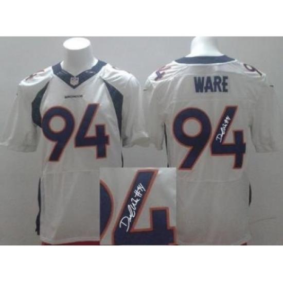 Nike Denver Broncos 94 DeMarcus Ware White Elite Signed NFL Jersey