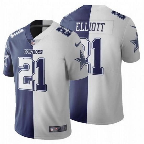 Men Dallas Cowboys 21 Ezekiel Elliott Navy White Split Vapor Untouchable Limited Stitched Jersey