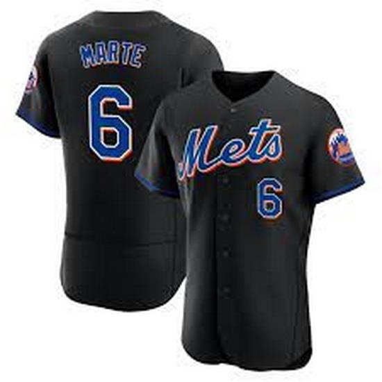 Men Nike NeW York Mets 6 Starling Marte Black Flex Base Stitched MLB Jersey