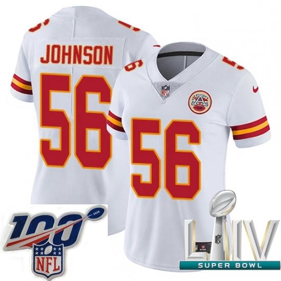 2020 Super Bowl LIV Women Nike Kansas City Chiefs #56 Derrick Johnson White Vapor Untouchable Limited Player NFL Jersey