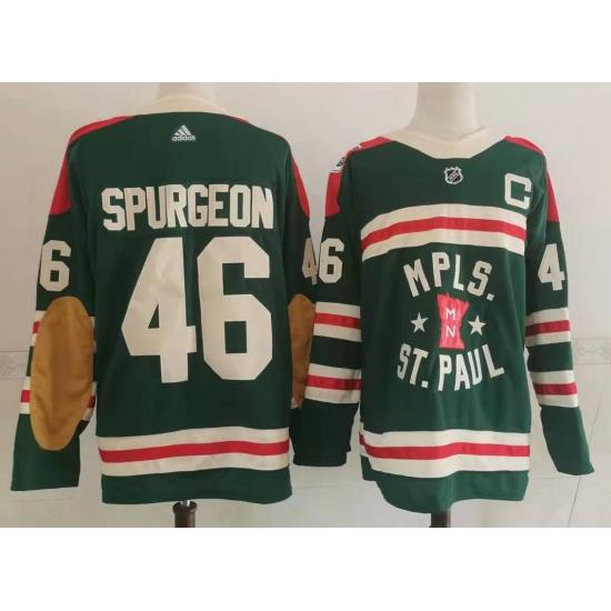 Men Minnesota Wild 46 Jared Spurgeon Green 2022 Winter Classic Adidas Stitched NHL Jersey