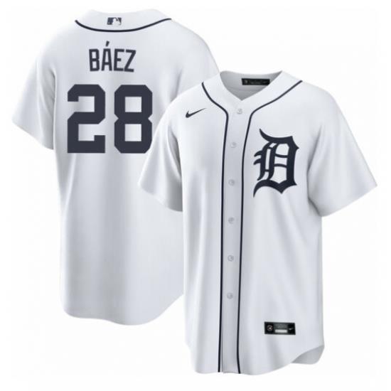 Men Detroit Tigers 28 Javier Baez White Cool Base Stitched Jersey