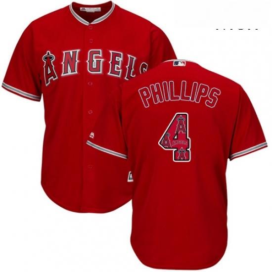 Mens Majestic Los Angeles Angels of Anaheim 4 Brandon Phillips Authentic Red Team Logo Fashion Cool Base MLB Jersey