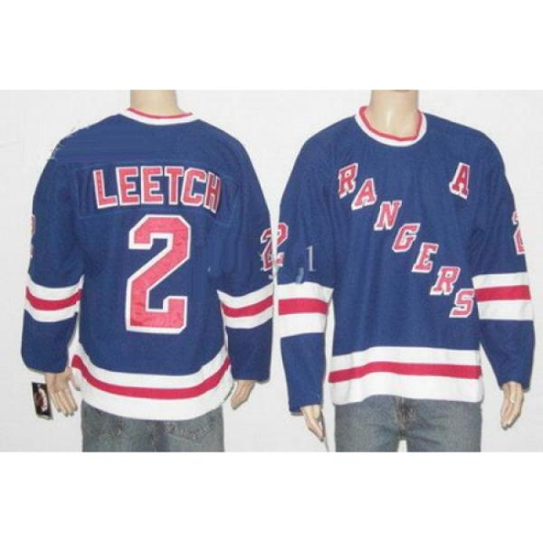 New York Rangers 2 Brian Leetch A patch blue color Ice Hockey jerseys