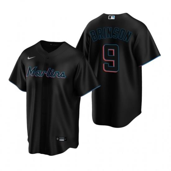 Mens Nike Miami Marlins 9 LeWis Brinson Black Alternate Stitched Baseball Jersey