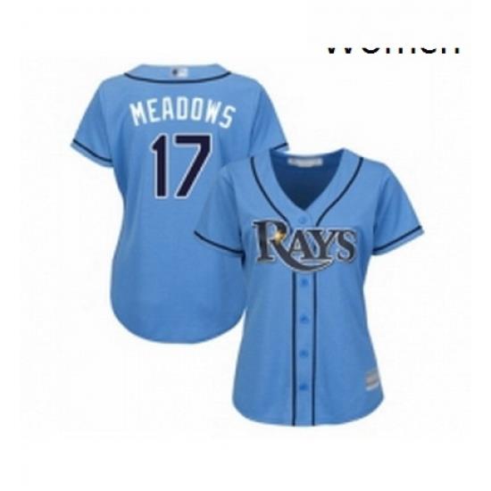 Womens Tampa Bay Rays 17 Austin Meadows Replica Light Blue Alternate 2 Cool Base Baseball Jersey