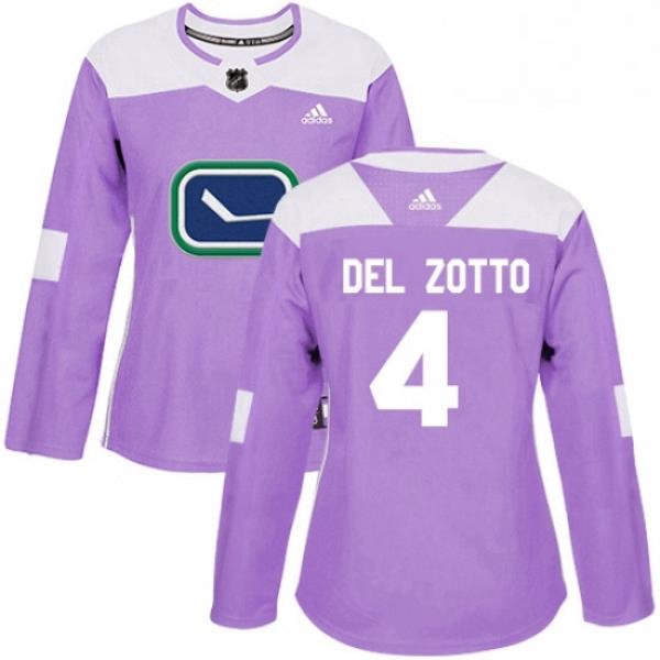 Womens Adidas Vancouver Canucks 4 Michael Del Zotto Authentic Purple Fights Cancer Practice NHL Jersey
