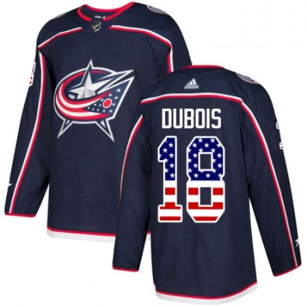 Mens Adidas Columbus Blue Jackets 18 Pierre Luc Dubois Authentic Navy Blue USA Flag Fashion NHL Jersey