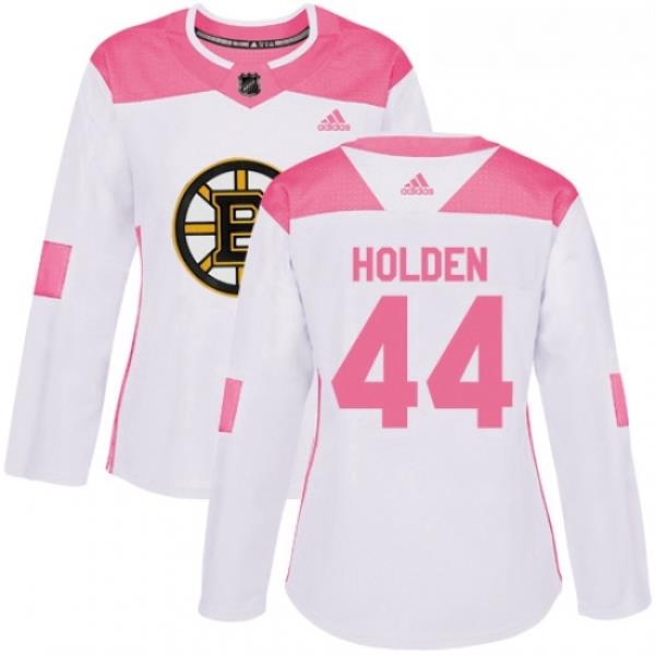 Womens Adidas Boston Bruins 44 Nick Holden Authentic White Pink Fashion NHL Jersey