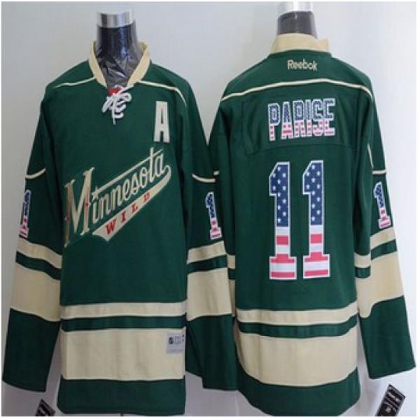 Minnesota Wild #11 Zach Parise Green USA Flag Fashion Stitched NHL Jersey