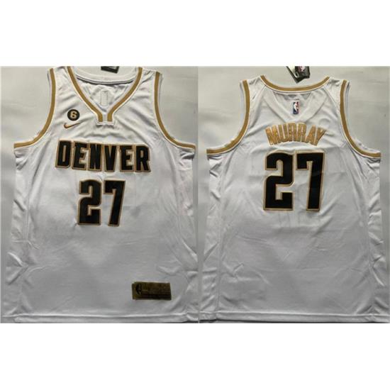 Men Denver Nuggets 27 Jamal Murray White With NO 6 Patch Stitched Jersey