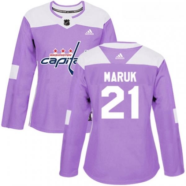 Womens Adidas Washington Capitals 21 Dennis Maruk Authentic Purple Fights Cancer Practice NHL Jersey