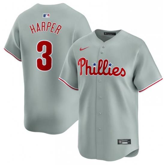 Men Philadelphia Phillies 3 Bryce Harper Grey AWay Limited Stitched Jersey