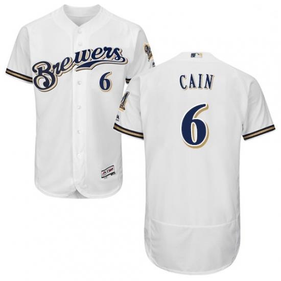 Mens Majestic MilWaukee BreWers 6 Lorenzo Cain White Alternate Flex Base Authentic Collection MLB Jersey