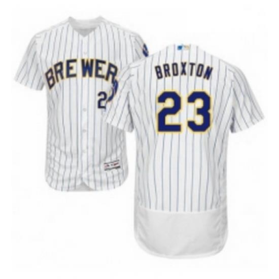 Mens Majestic MilWaukee BreWers 23 Keon Broxton White Home Flex Base Authentic Collection MLB Jersey