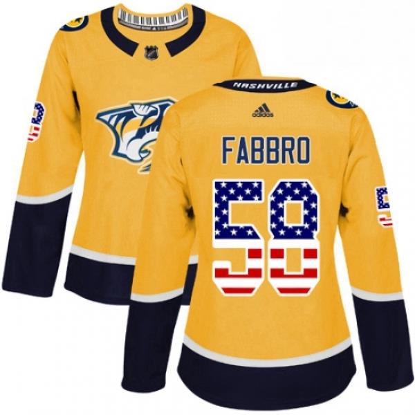 Womens Adidas Nashville Predators 58 Dante Fabbro Authentic Gold USA Flag Fashion NHL Jersey