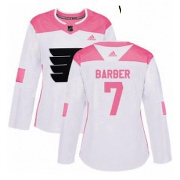Womens Adidas Philadelphia Flyers 7 Bill Barber Authentic WhitePink Fashion NHL Jersey