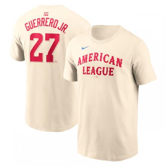 Men American League 27 Vladimir Guerrero Jr  Cream 2024 All Star Name  26 Number T Shirt