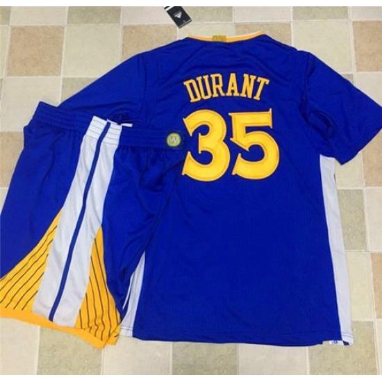 Warriors #35 Kevin Durant Blue Long Sleeve A Set Stitched NBA Jersey