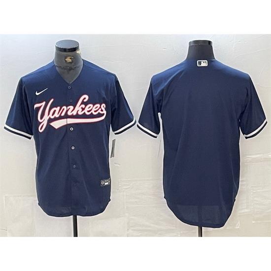 Men NeW York Yankees Blank Navy Cool Base Stitched Baseball Jersey