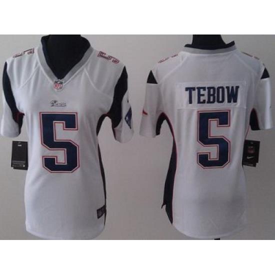 Women Nike New England Patriots 5 Tim Tebow White Jerseys