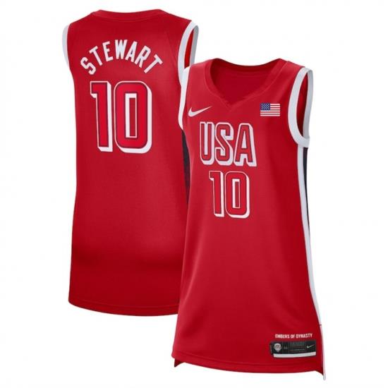 Women USA Basketball 10 Breanna Stewart Red 2024 Swingman Stitched Jersey
