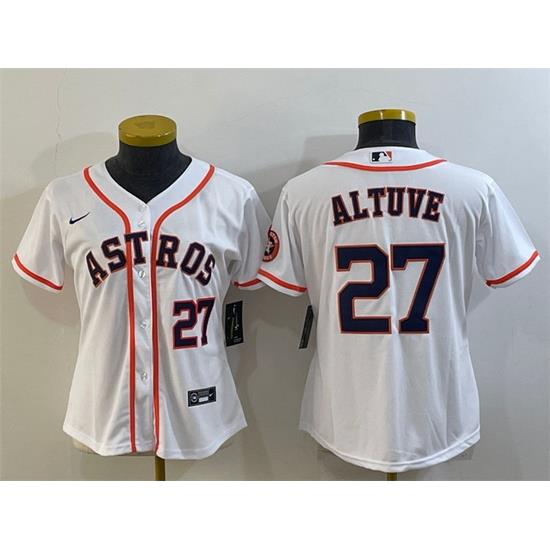 Women Houston Astros 27 Jose Altuve White With Patch Cool Base Stitched Baseball Jersey