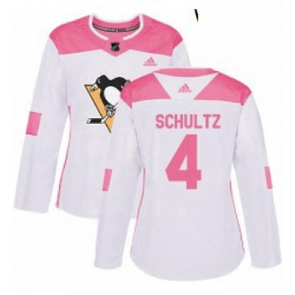 Womens Adidas Pittsburgh Penguins 4 Justin Schultz Authentic WhitePink Fashion NHL Jersey
