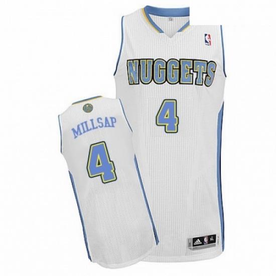 Mens Adidas Denver Nuggets 4 Paul Millsap Authentic White Home NBA Jersey
